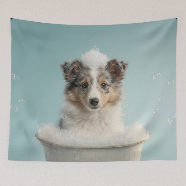 Item preview, Baby Shetland Sheepdog Bubble Bath Cute Nursery Wall Art designed and sold by LazyOwlStore.