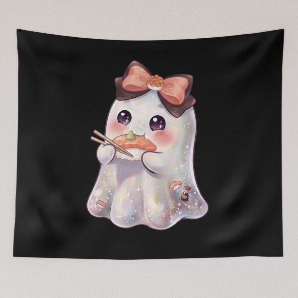 Item preview,  Cute Kawaii Ghost Eating a Sushi Design / Halloween / Korea / Ghosts / Foodie / Japanese / T-shirts mugs stickers phone case hardcover journal poster designed and sold by TeenLake.