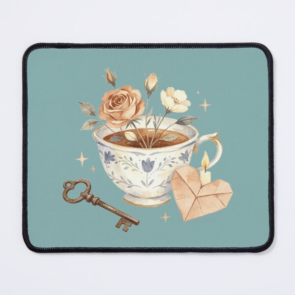 Item preview, Teacup with roses, antique key and letter heart designed and sold by mixoubraw.