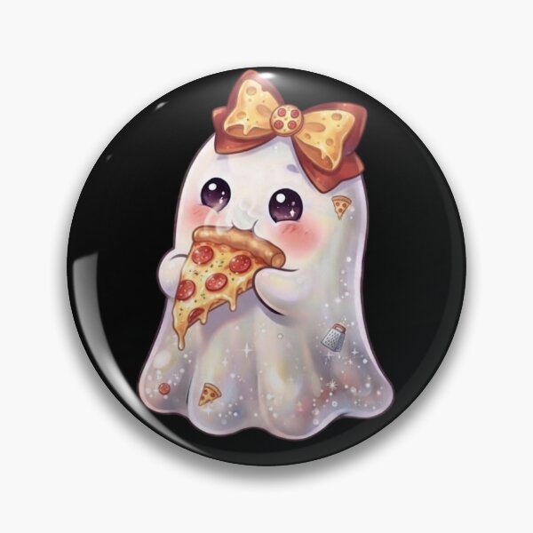 Item preview, Cute Kawaii Ghost Eating a Pepperoni Cheesy Pizza Slice Design / Halloween / Ghosts / Foodie / T-shirts mugs stickers phone case hardcover journal poster designed and sold by TeenLake.