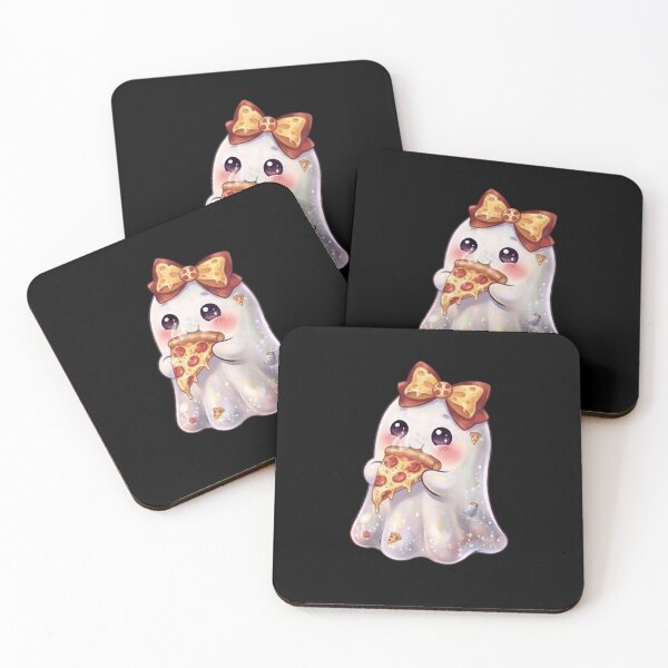 Item preview, Cute Kawaii Ghost Eating a Pepperoni Cheesy Pizza Slice Design / Halloween / Ghosts / Foodie / T-shirts mugs stickers phone case hardcover journal poster designed and sold by TeenLake.