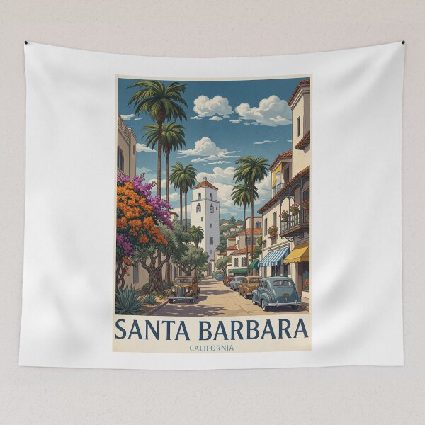 Item preview, Santa Barbara California Original Custom Vintage Poster Wall Art Design Pillow Gift designed and sold by Cool Robot Bro..