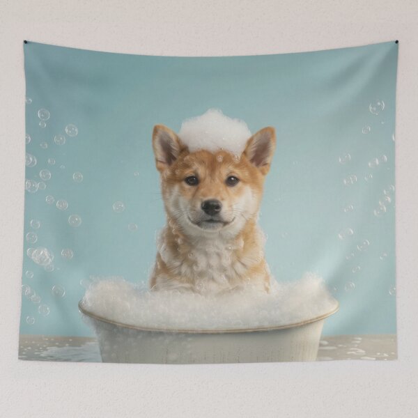 Item preview, Baby Shiba Inu Bubble Bath Cute Nursery Bathroom Wall Art designed and sold by LazyOwlStore.