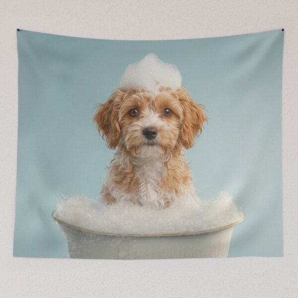 Item preview, Baby Shih Poo Bubble Bath Cute Nursery Bathroom Wall Art designed and sold by LazyOwlStore.