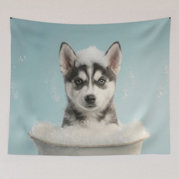 Item preview, Baby Siberian Husky Bubble Bath Nursery Bathroom Wall Art designed and sold by LazyOwlStore.
