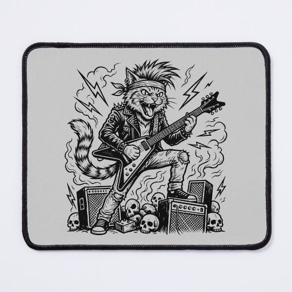 Item preview, Heavy Metal Cat with Guitar designed and sold by ThreadRiotTees.