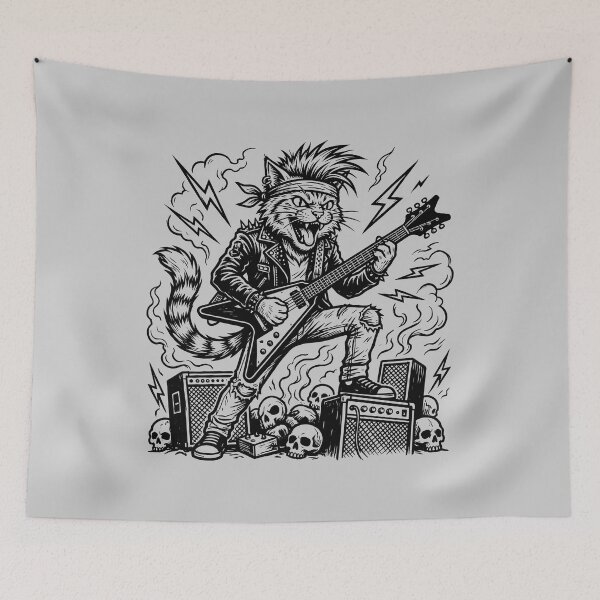 Item preview, Heavy Metal Cat with Guitar designed and sold by ThreadRiotTees.