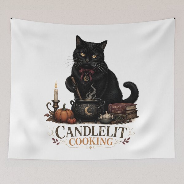 Item preview, Candlelit Kitchen Cat Retro Halloween Poster Halloween designed and sold by LiviuGligoros.