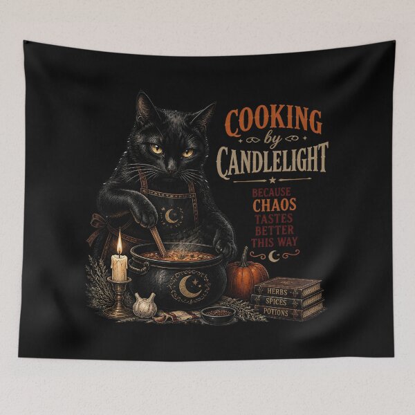 Item preview, Candlelit Kitchen Cat Gothic Folk Illustration Halloween designed and sold by LiviuGligoros.
