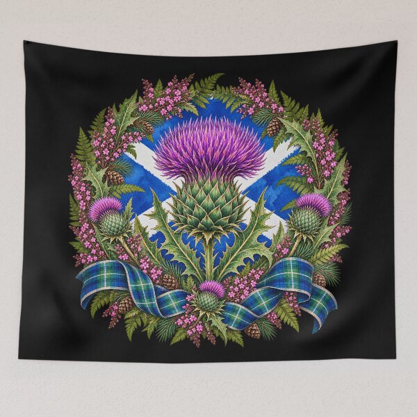 Item preview, Scottish Thistle Saltire Botanical Heritage Wreath Crest Design designed and sold by ArcanePrintsxo.