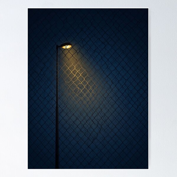 Item preview, streetlight night scene behind chain link fence designed and sold by MSdesignAI.