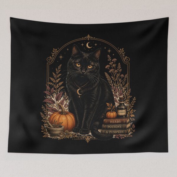 Item preview, Herbs & Pumpkin Cat Gothic Folk Illustration Halloween designed and sold by LiviuGligoros.