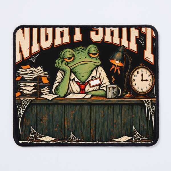 Item preview, Night Shift Still Technically Alive – Funny Tired Frog Office Worker designed and sold by Ajdaprint.