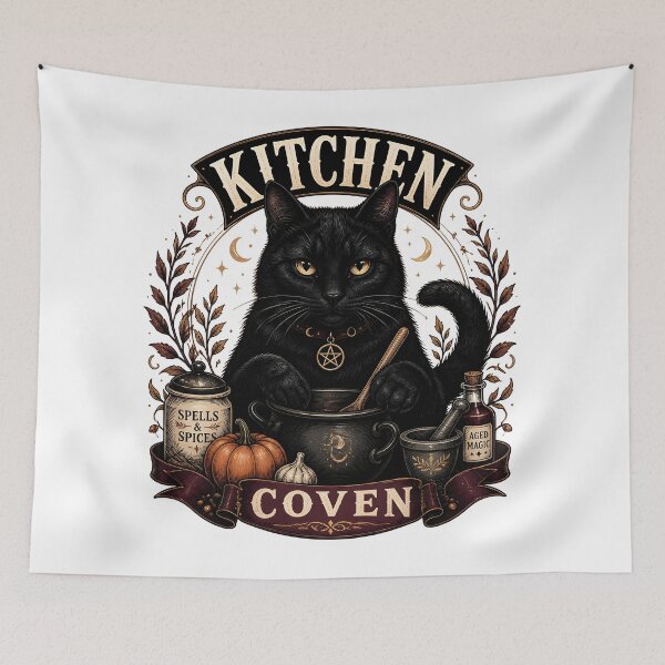 Item preview, Kitchen Coven Cat Gothic Folk Illustration Halloween designed and sold by LiviuGligoros.