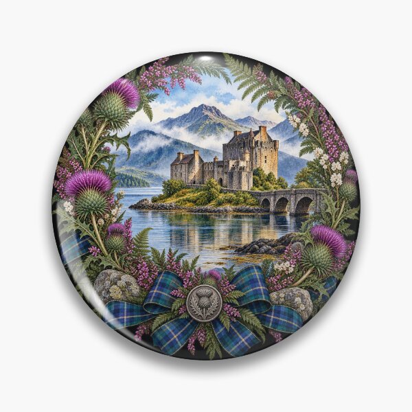 Item preview, Eilean Donan Castle Scottish Highland Thistle Tartan Wreath designed and sold by ArcanePrintsxo.