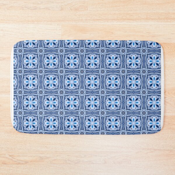 Item preview, Blue Floral Tile Pattern – Elegant Vintage Geometric Floral Design designed and sold by Rukhscreations.