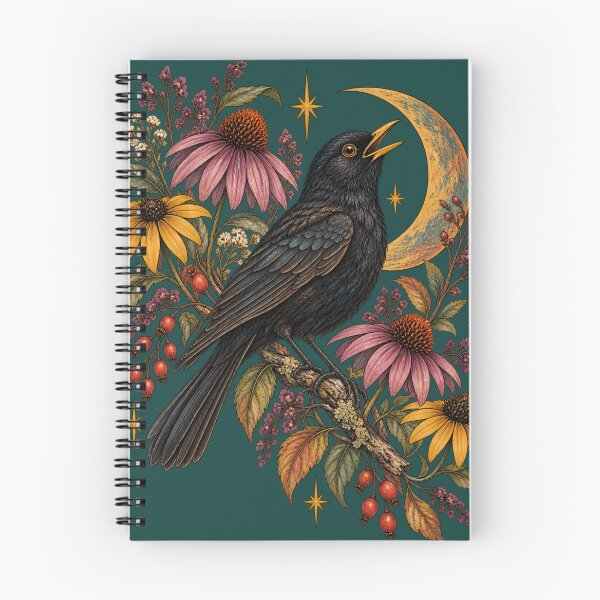 Item preview, Black Crow Wildflower Moon Art Gothic Nature Bird Illustration Boho Autumn Wall Art designed and sold by SezzyDesigns.