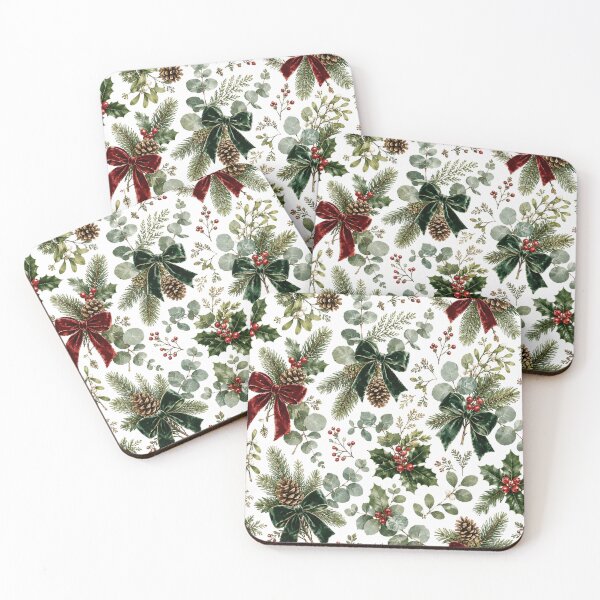Item preview, Elegant Christmas Botanical Pattern – Velvet Bows, Holly, Pinecones & Evergreen designed and sold by DreamPixelPrint.