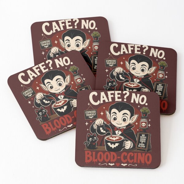 Item preview, Vampire Barista Bloodccino Funny Coffee Halloween designed and sold by CloudyCatArt.