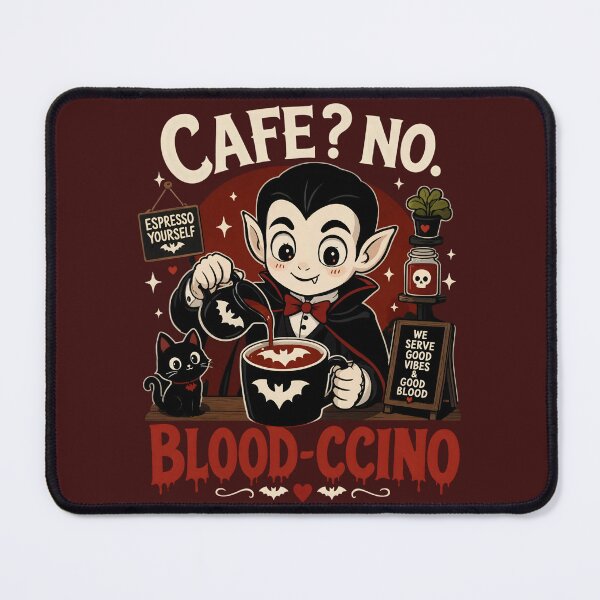 Item preview, Vampire Barista Bloodccino Funny Coffee Halloween designed and sold by CloudyCatArt.