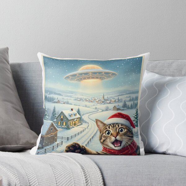Item preview, Funny Christmas Cat Selfie UFO Retro Winter Village designed and sold by DYAFLK.