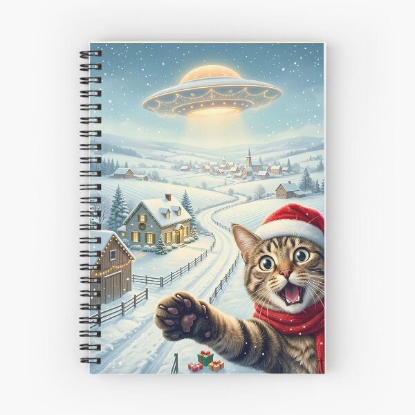 Item preview, Funny Christmas Cat Selfie UFO Retro Winter Village designed and sold by DYAFLK.