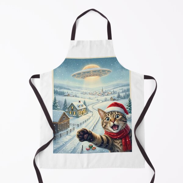Item preview, Funny Christmas Cat Selfie UFO Retro Winter Village designed and sold by DYAFLK.