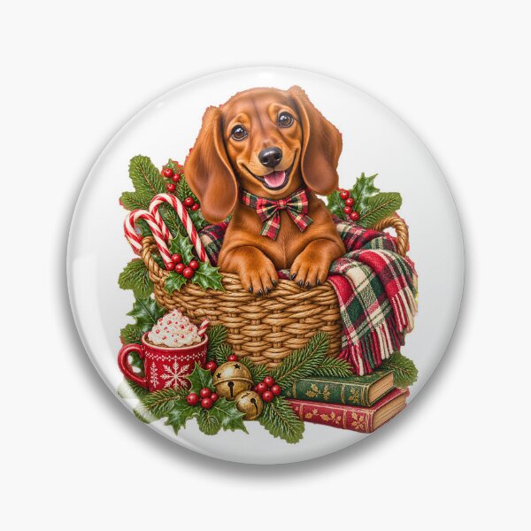Item preview, Festive Dachshund Puppy Christmas Basket Plaid Hot Cocoa designed and sold by DYAFLK.