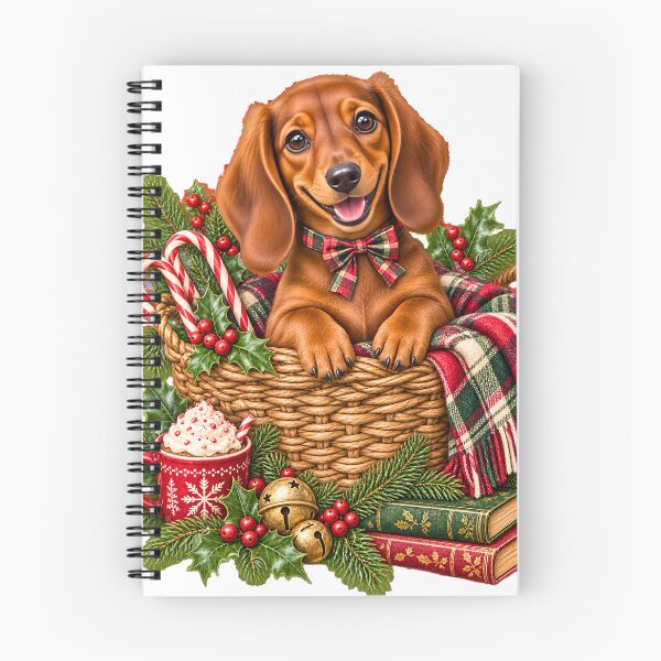 Item preview, Festive Dachshund Puppy Christmas Basket Plaid Hot Cocoa designed and sold by DYAFLK.