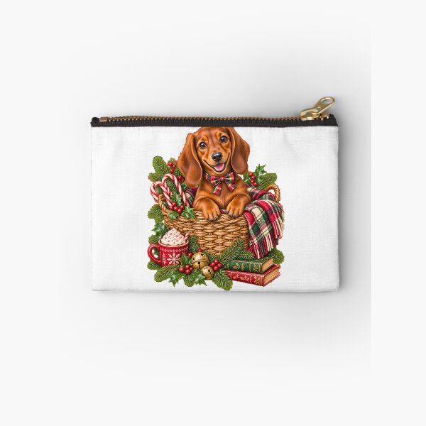 Item preview, Festive Dachshund Puppy Christmas Basket Plaid Hot Cocoa designed and sold by DYAFLK.