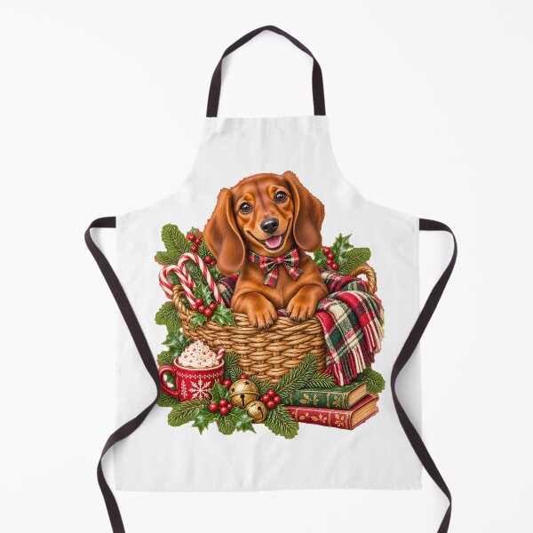 Item preview, Festive Dachshund Puppy Christmas Basket Plaid Hot Cocoa designed and sold by DYAFLK.