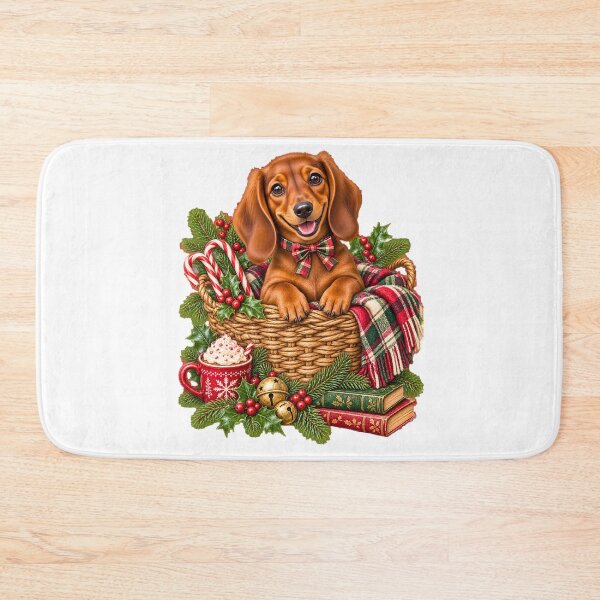 Item preview, Festive Dachshund Puppy Christmas Basket Plaid Hot Cocoa designed and sold by DYAFLK.