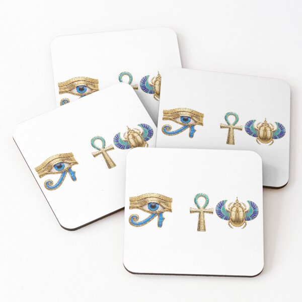 Item preview, Pharaonic Trinity - Gold & Egyptian Blue Luxury Amulets - Eye of Horus Ankh Scarab designed and sold by HoMya.