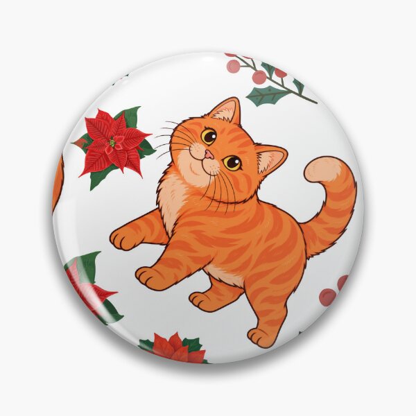 Item preview, Ginger cat and Christmas poinsettia flowers designed and sold by BigfeetLittlepaws.