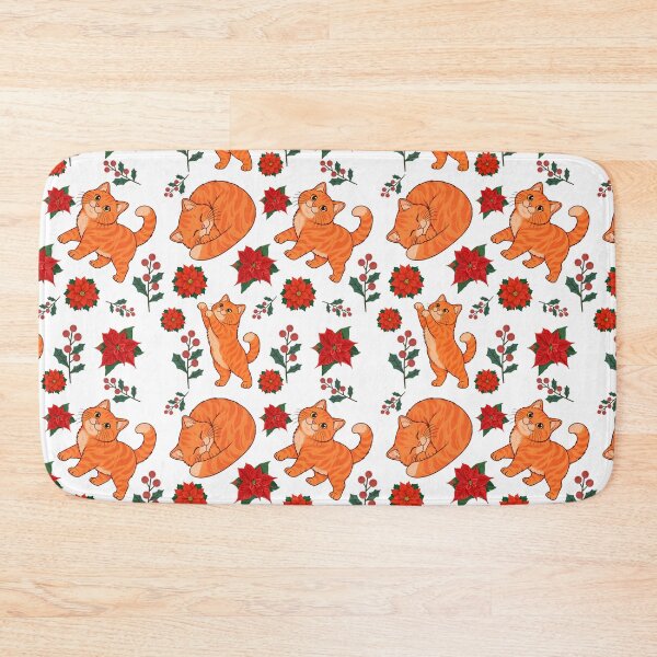 Item preview, Ginger cat and Christmas poinsettia flowers designed and sold by BigfeetLittlepaws.