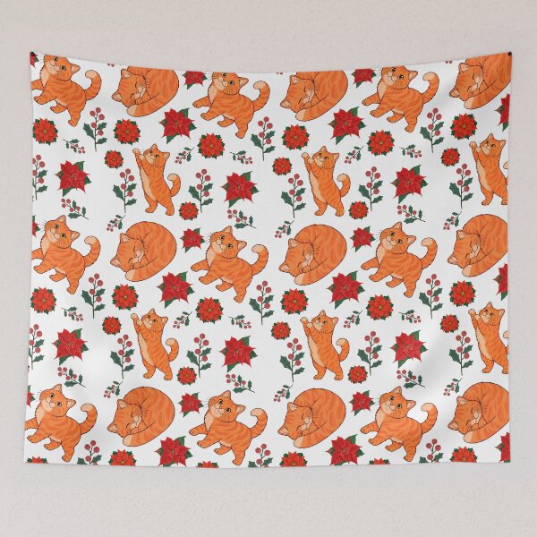 Item preview, Ginger cat and Christmas poinsettia flowers designed and sold by BigfeetLittlepaws.