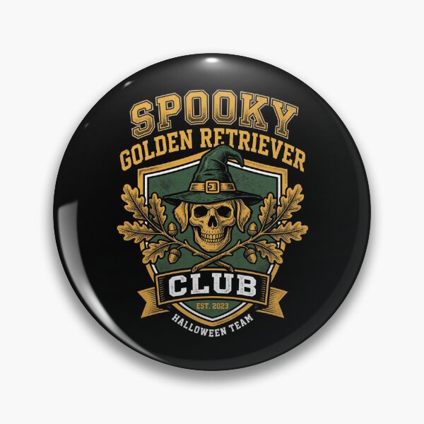 Item preview, Spooky Golden Retriever Club Witch Hat Skull Vintage Halloween Crest designed and sold by TeNovaStudio ⭐⭐⭐⭐⭐.