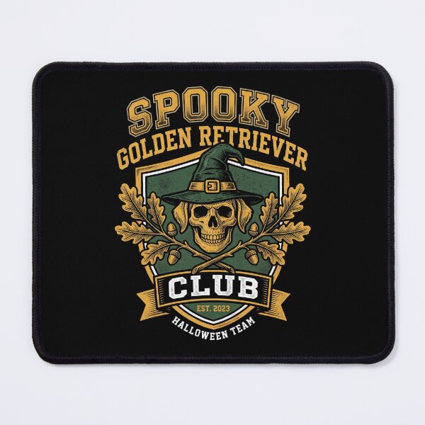 Item preview, Spooky Golden Retriever Club Witch Hat Skull Vintage Halloween Crest designed and sold by TeNovaStudio ⭐⭐⭐⭐⭐.