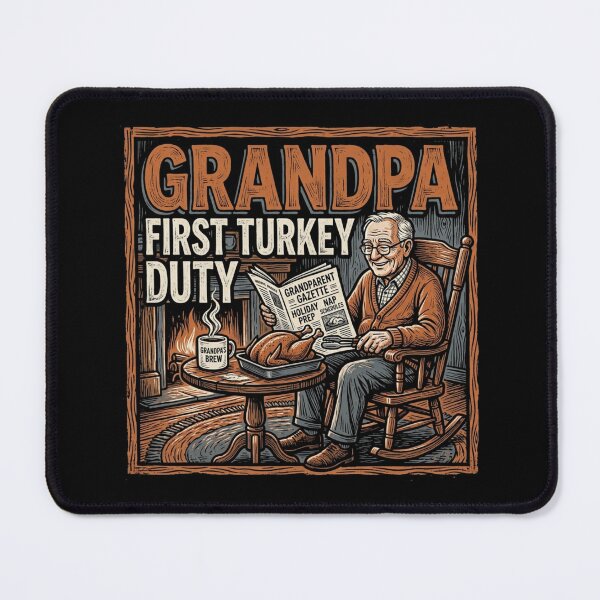 Item preview, Grandpa First Turkey Duty Thanksgiving Fireplace Rocking Chair Vintage designed and sold by TeNovaStudio ⭐⭐⭐⭐⭐.