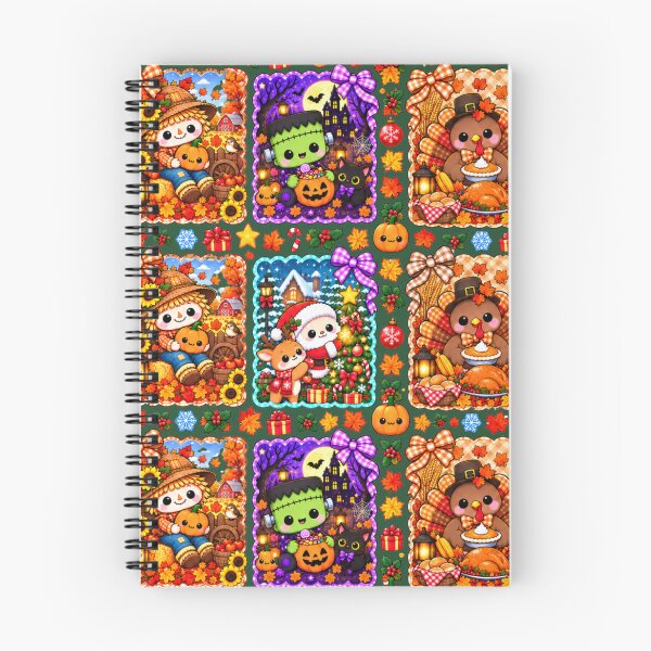 Item preview, Kawaii Holiday Seasons Pattern with Scarecrow, Frankenstein, Thanksgiving Turkey & Christmas Santa designed and sold by ALH Apparel.