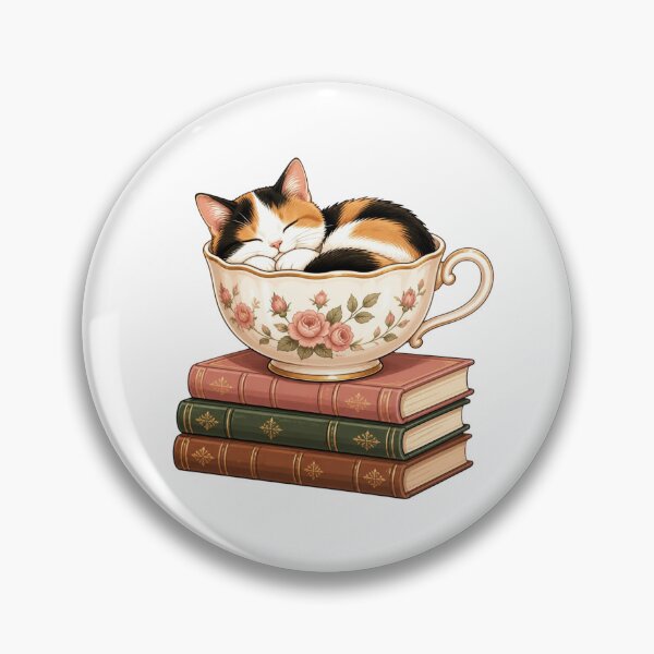 Item preview, Cozy Calico Cat Sleeping In Teacup On Books Reader Sticker designed and sold by NEL-BOX.