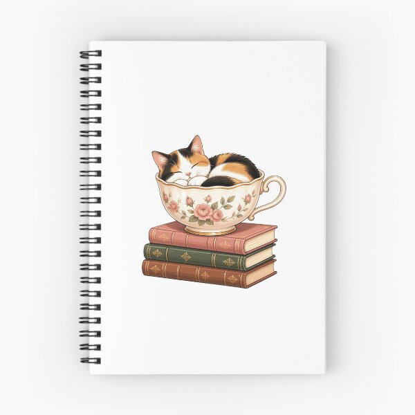 Item preview, Cozy Calico Cat Sleeping In Teacup On Books Reader Sticker designed and sold by NEL-BOX.