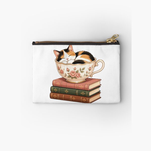 Item preview, Cozy Calico Cat Sleeping In Teacup On Books Reader Sticker designed and sold by NEL-BOX.
