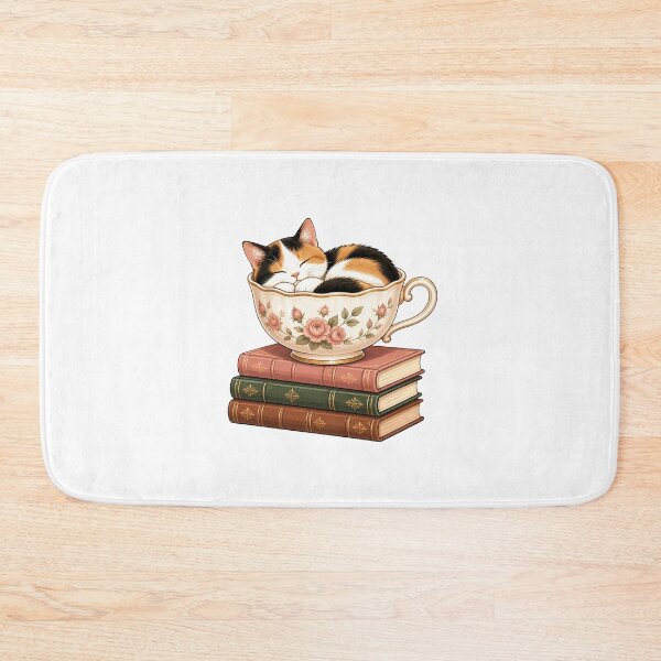 Item preview, Cozy Calico Cat Sleeping In Teacup On Books Reader Sticker designed and sold by NEL-BOX.