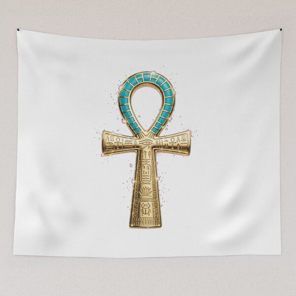 Item preview, Turquoise Egyptian Ankh | 3D Pharaonic Key of Life | Hieroglyphic Gold Ankh Amulet | Ancient Egypt Jewelry Clip Art designed and sold by HoMya.