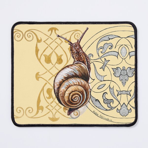 Item preview, Cute Snail on Medieval Calligraphy Background - Cottagecore, Goblincore snail art designed and sold by Nadya Neklioudova.