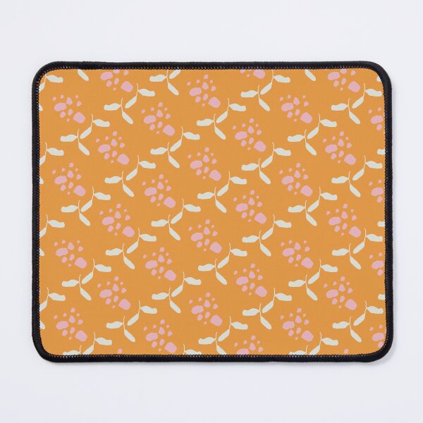 Item preview, ©2023YMaclean YveY Little Cream Leaves & Pink Buds on Tangerine designed and sold by YveY.