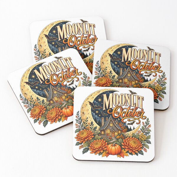 Item preview, Moonlit October – Cozy Halloween Cottage & Crescent Moon designed and sold by webpatty.