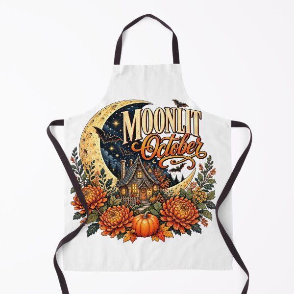 Item preview, Moonlit October – Cozy Halloween Cottage & Crescent Moon designed and sold by webpatty.