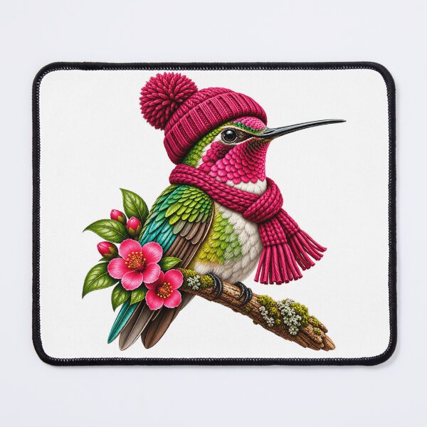 Item preview, Cute Hummingbird Wearing Pink Beanie Funny Bird Lover Cozy Winter Nature designed and sold by 76Valeria.